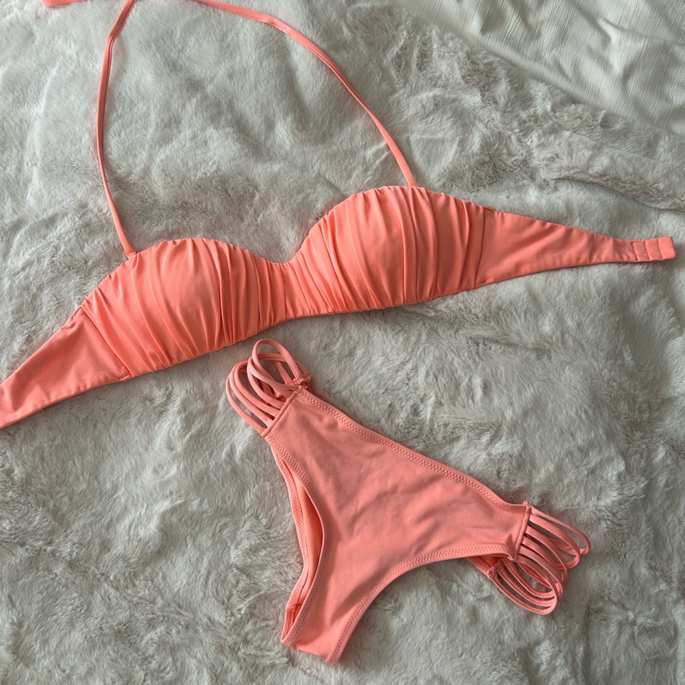 Peach Ruched Bikini Set